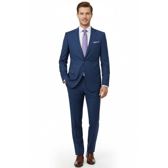 Men Suit BERLUSCONI Turkey 100% Soft Italian Wool Super 180's 2pc #Ber31 Blue