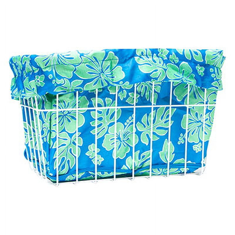 Cruiser Candy Bike Basket Liner Waterproof, Universal Fit for Most Bike Baskets, Stylish 2in1Tote, Bike Basket Cover, Front Wire Or Wicker Bike Baskets Fits Up to 15x12x10 -Blue/Green Hibiscus