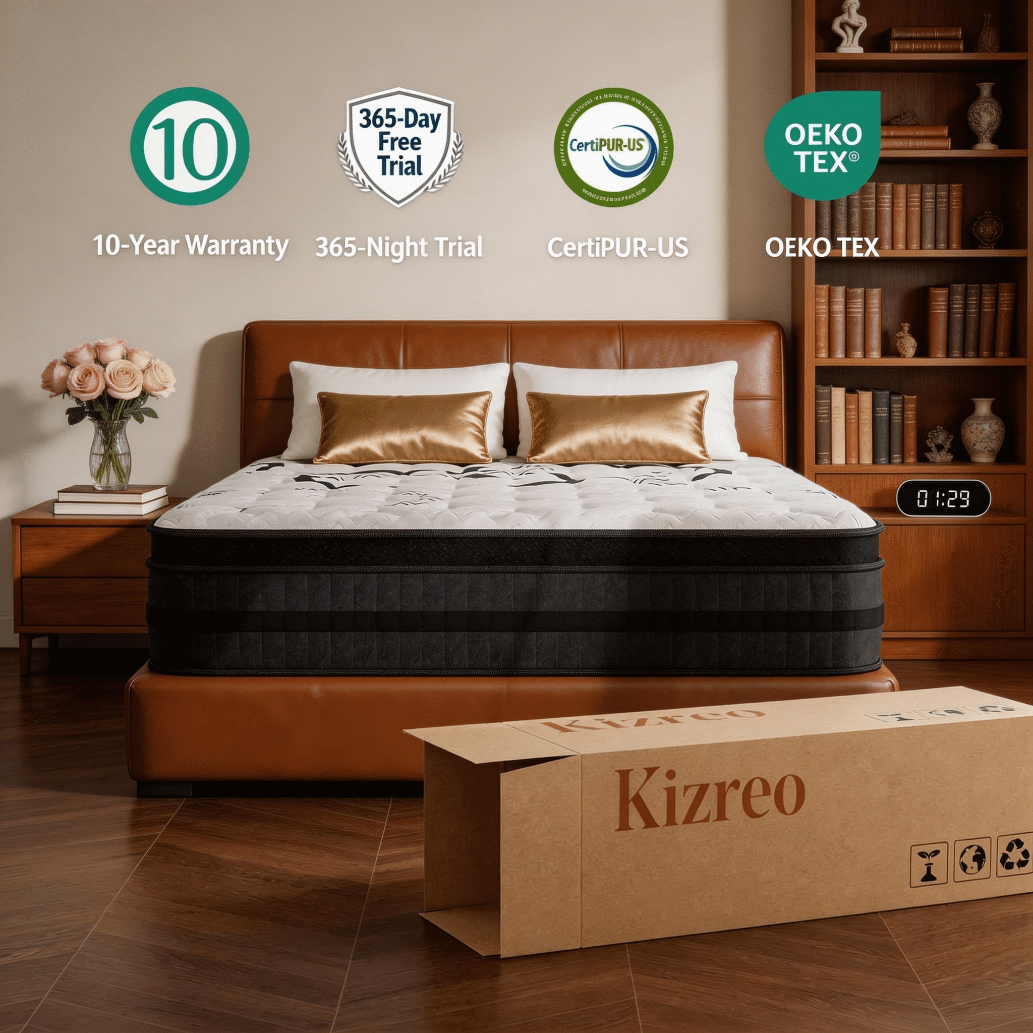 Kizreo Firm Twin Mattress, Hybrid Mattress with Gel Memory Foam and Individual Pocket Spring, OEKO-TEX and CertiPUR-US Certified, Cool Sleep, Pressure Relief, 12" in a Box