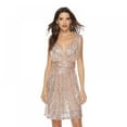 thumbnail image 1 of CNKOO Robe Sexy Argentée à Sequins pour Femmes Col en V Profond Sans Manches Robe Courte Soirée Décontractée, 1 of 9