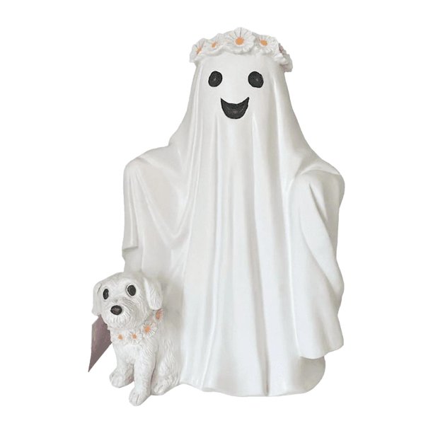 Estatua de perro fantasma paseando, decoración de mesa de Halloween, escultura artística, figura de perro fantasma, decoración de escritorio para Blanco