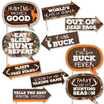 Funny Gone Hunting - Deer Hunting Camo Baby Shower or Birthday Party Photo Booth Props Kit - 10 Piece