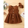 thumbnail image 2 of Xingqing Robe Sans Manches en Velours Côtelé pour Bébé Fille avec Bandeau Robe de Princesse pour Fête Jupe Tenues d'Été, 2 of 7