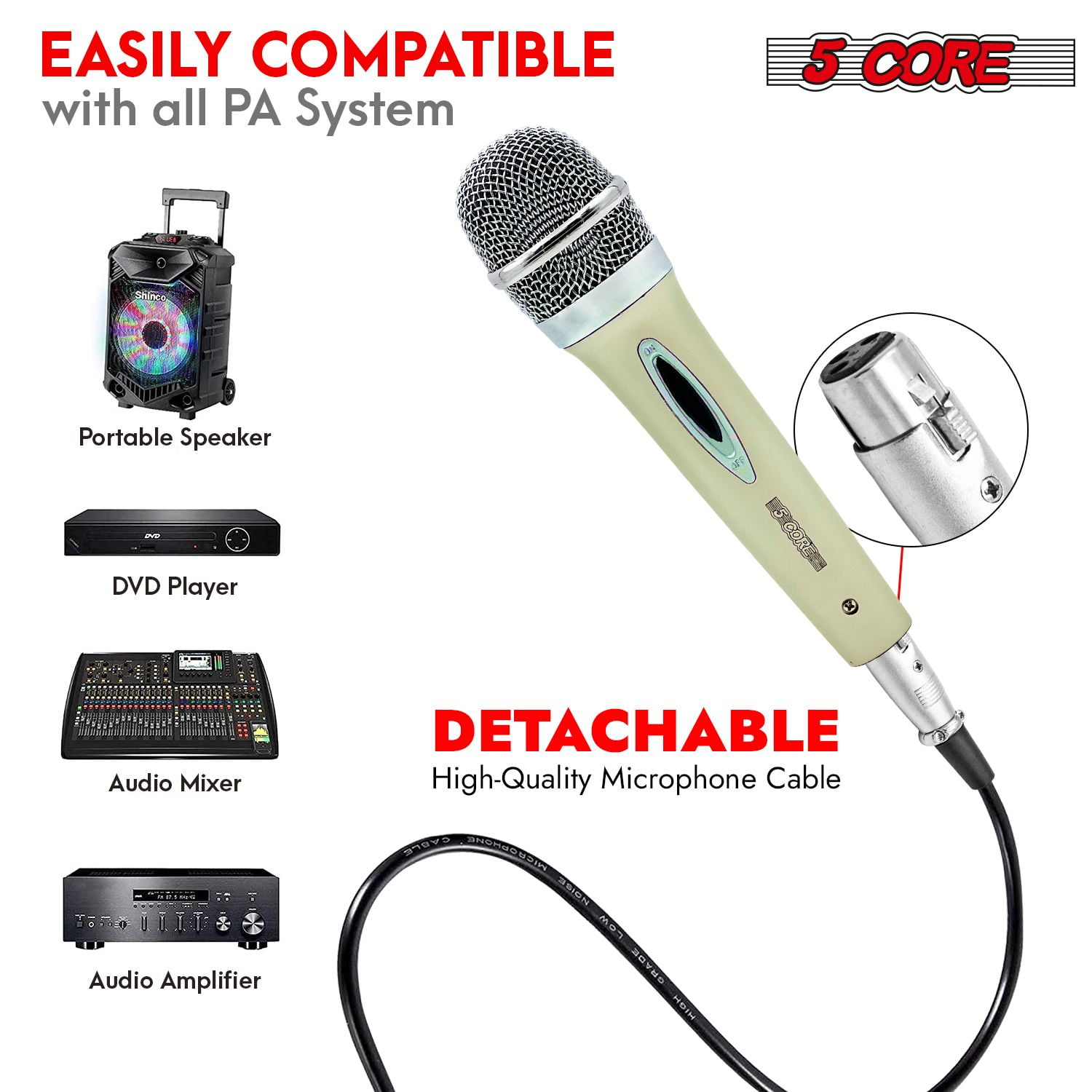 Microphone Dynamic Vocal Handheld Mic Cardioid Unidirectional Microfono w On Off Switch + XLR Audio Cable for Singing Karaoke Public Speaking & Parties - PM 286 WH