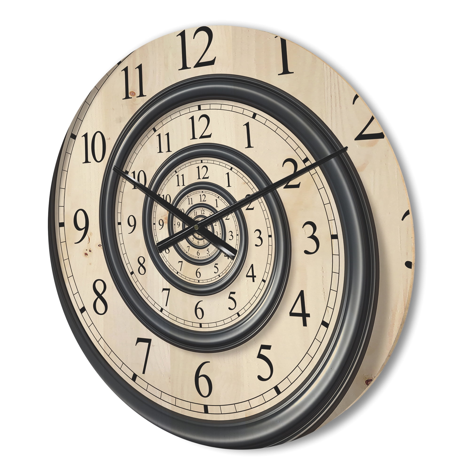 Designart 'Analog Wall Time Spiral ' Modern Wood Wall Clock