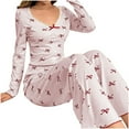 thumbnail image 2 of Lixiuxyad Bow Print Stretchy Sleepwear Pajama Comfortable Soft Wear Nightwear Outfit For Cozy Relaxation At Home Womens Lounge Sets L, 2 of 5