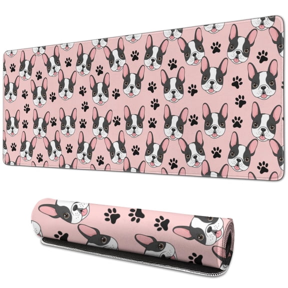 31.5x11.8 Inch Gaming Mouse Pad, Non-Slip Stitched Rubber Desk Mat for Desktop & Laptop,French Bulldog Paw Face Pink Pattern