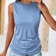 thumbnail image 5 of Blusas para las Mujeres Casual Verano Color Sólido Cuello Redondo Bolsillo sin Mangas Tanque Blusa, Poliéster Casual Top, Lavado de Manos, 5 of 6
