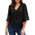 thumbnail image 5 of luvamia Women's Summer Black Shirts 3/4 Flowy Sleeve V Neck Casual Blouses Size Large, 5 of 9