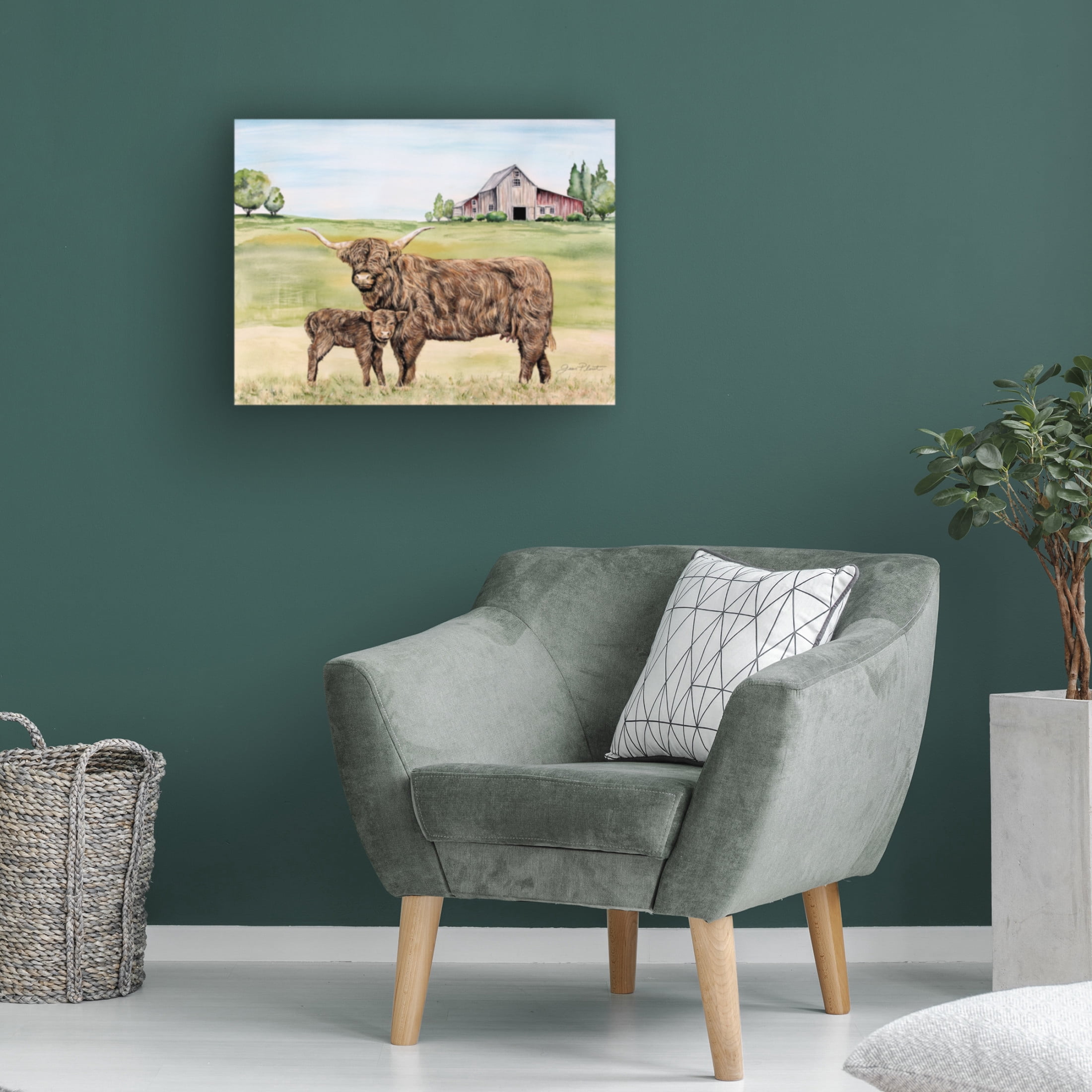 Canvas Wall Art - Jean Plout 'Highland Cow and Calf' Wall Art for Living Room, Bedroom, or Office Décor by Trademark Fine Art - 32 x 24 Inches
