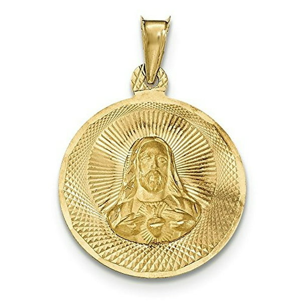 14K Yellow Gold Sacred Heart Of Jesus Round Medal Charm Pendant