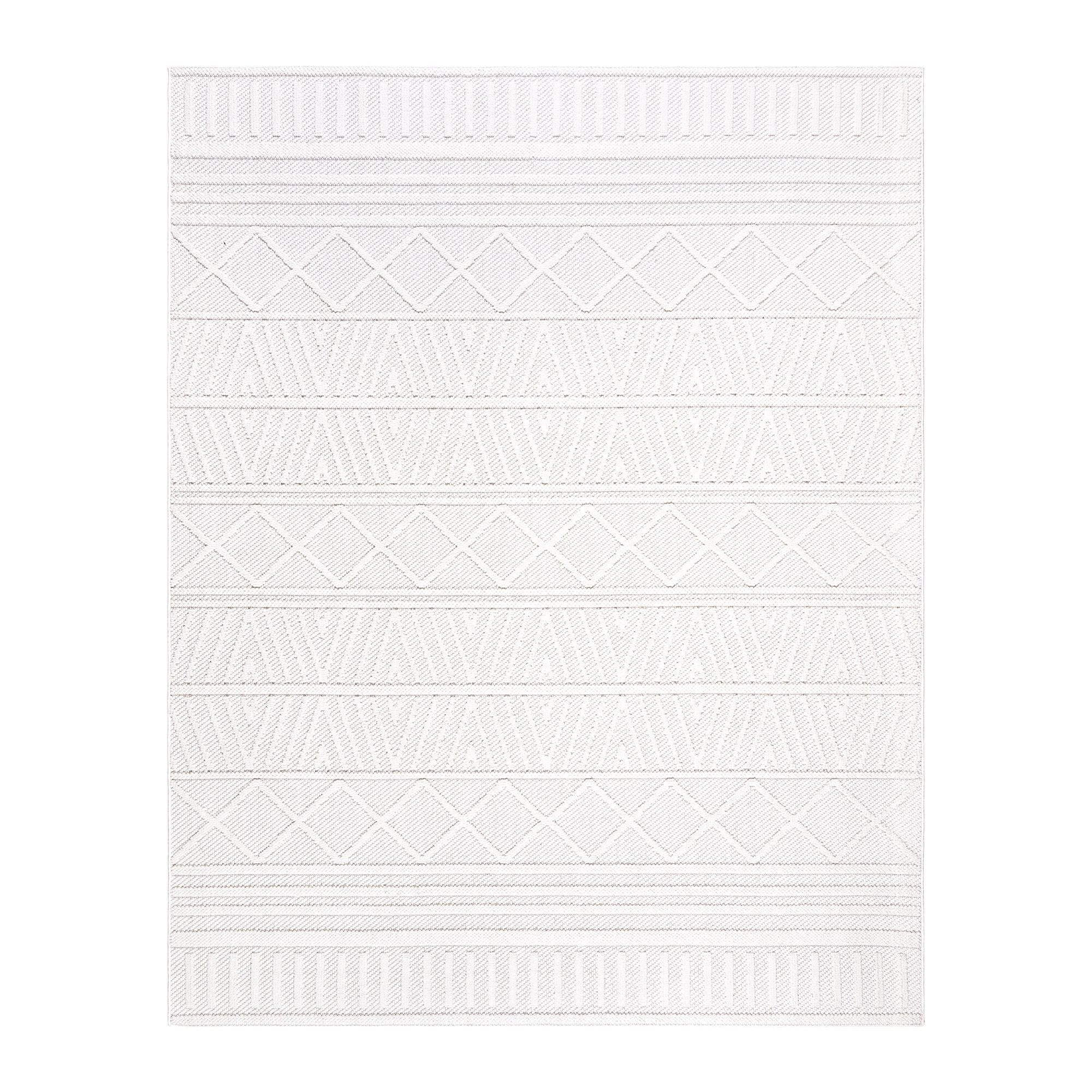 Gertmenian Malini Lana Cream Ivory Bohemian Geometric Tonal Polyester High-Low Indoor Area Rug, 8x10