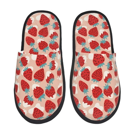 Balery Red Strawberry Slient Indoor Furry Fleece Comfort House Shoes Soft Non-Slip Home Shoes Cotton slippers House Slippers-- Medium