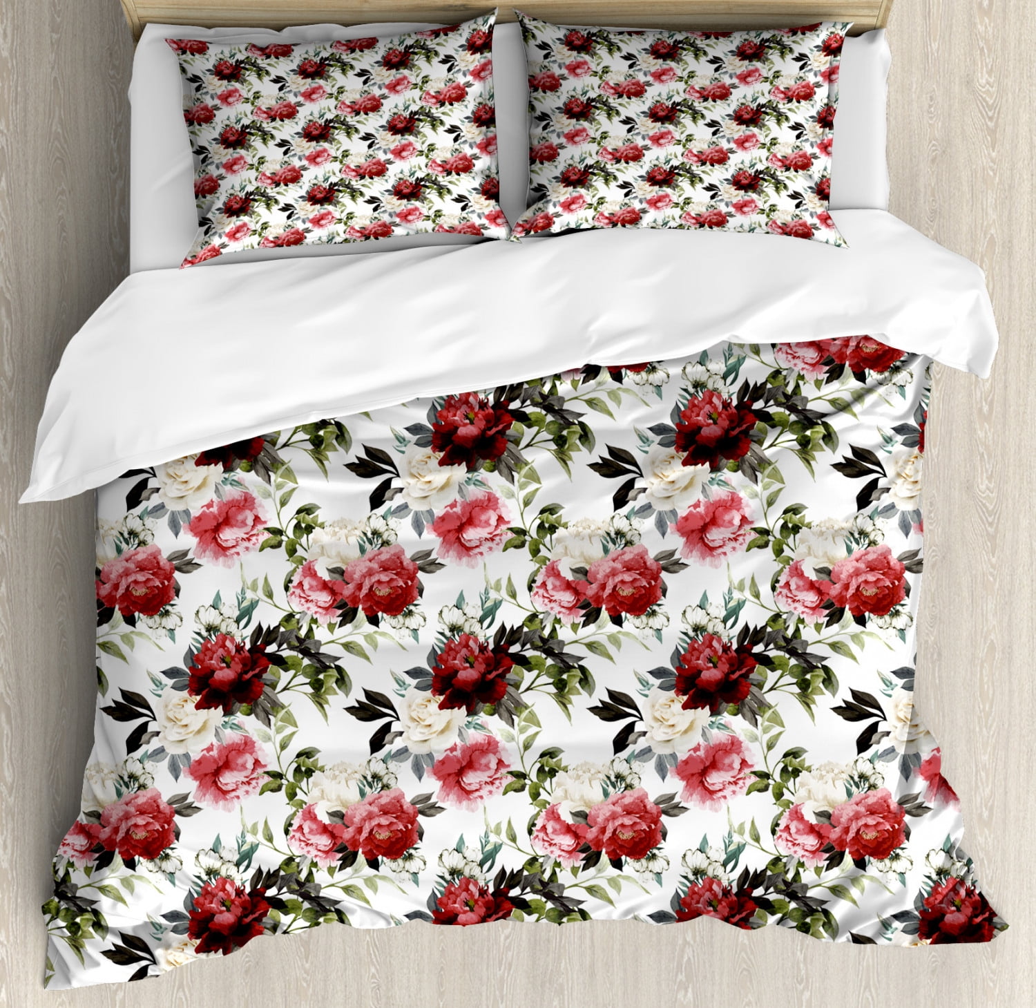 Shabby Chic Duvet Cover Set Country Style Floral Flower Roses Watercolor Image Art Decorative Bedding Set With Pillow Shams Cream Dark Coral Maroon And Green By Ambesonne Walmart Com Walmart Com