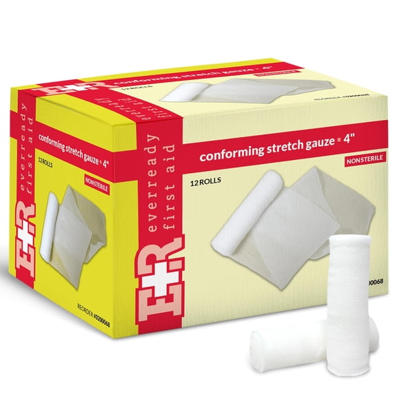 Ever Ready First Aid Conforming Gauze Roll Bandage Non Sterile Box of 12-4 inch