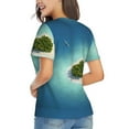 thumbnail image 3 of Xecao Paradise Island for Women's V-Neck T-Shirts-Elegant Half-Sleeve Tops Perfect for Summer-Medium, 3 of 5