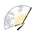 thumbnail image 2 of Folding Hand Fan Chinese Style Bamboo Silk Decorative Fans for Dance Party Wedding Performance Handheld Fan with Tassel and Protective Pouch Gift, 2 of 6