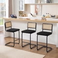 thumbnail image 3 of Zesthouse Rattan Bar Stools Set of 2, 26″ Velvet Counter Height Chairs with Cane Back & Metal Legs, Mid Century Cantilevered Design Barstools for Kitchen Island, Black, 3 of 10