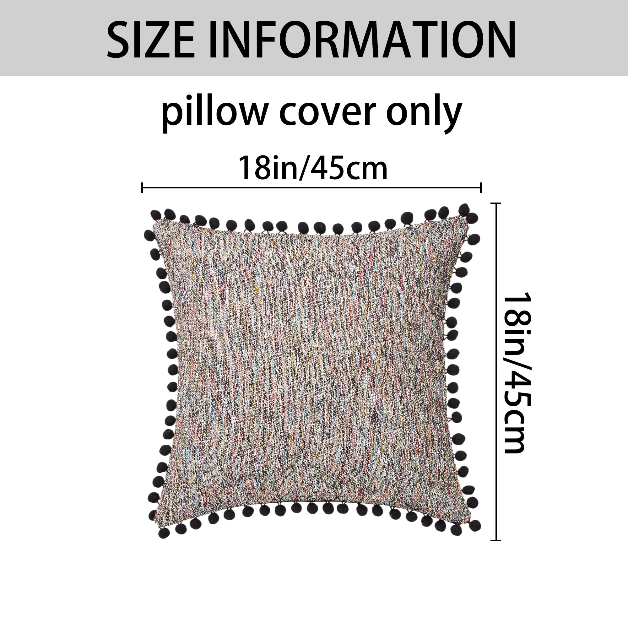 Unique Bargains Pack of 2 Chenille Throw Pillow Covers with Pom-poms 18" x 18" Black