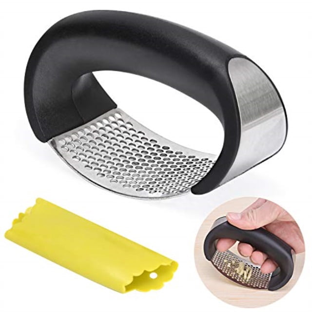 Garlic Press Rocker, Stainless Steel Garlic Mincer with Handle & Garlic