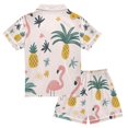 thumbnail image 2 of FORMRS Niños Short Sleeve Top and Pants Pajama Set Unisex Satin 2-Piece Sleepwear, Sizes 5-6Y, Flamingo Pattern, 2 of 8