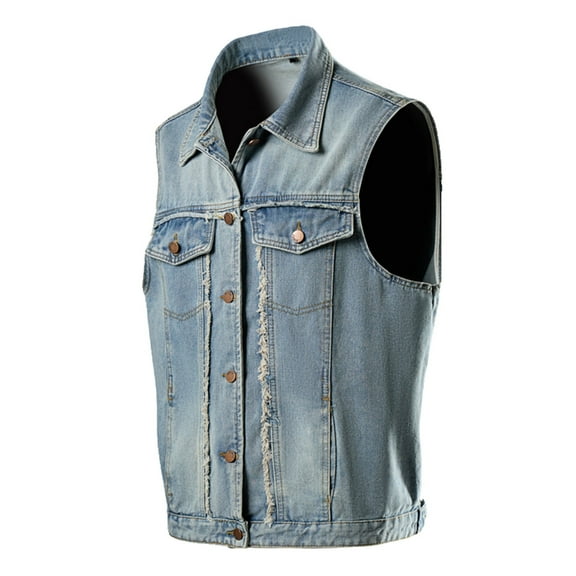 Rloper-Lop Denim Vest Vintage Jackets for Men Lapel Sleeveless Slim Fit Jean Vests Casual Button Up Outerwear