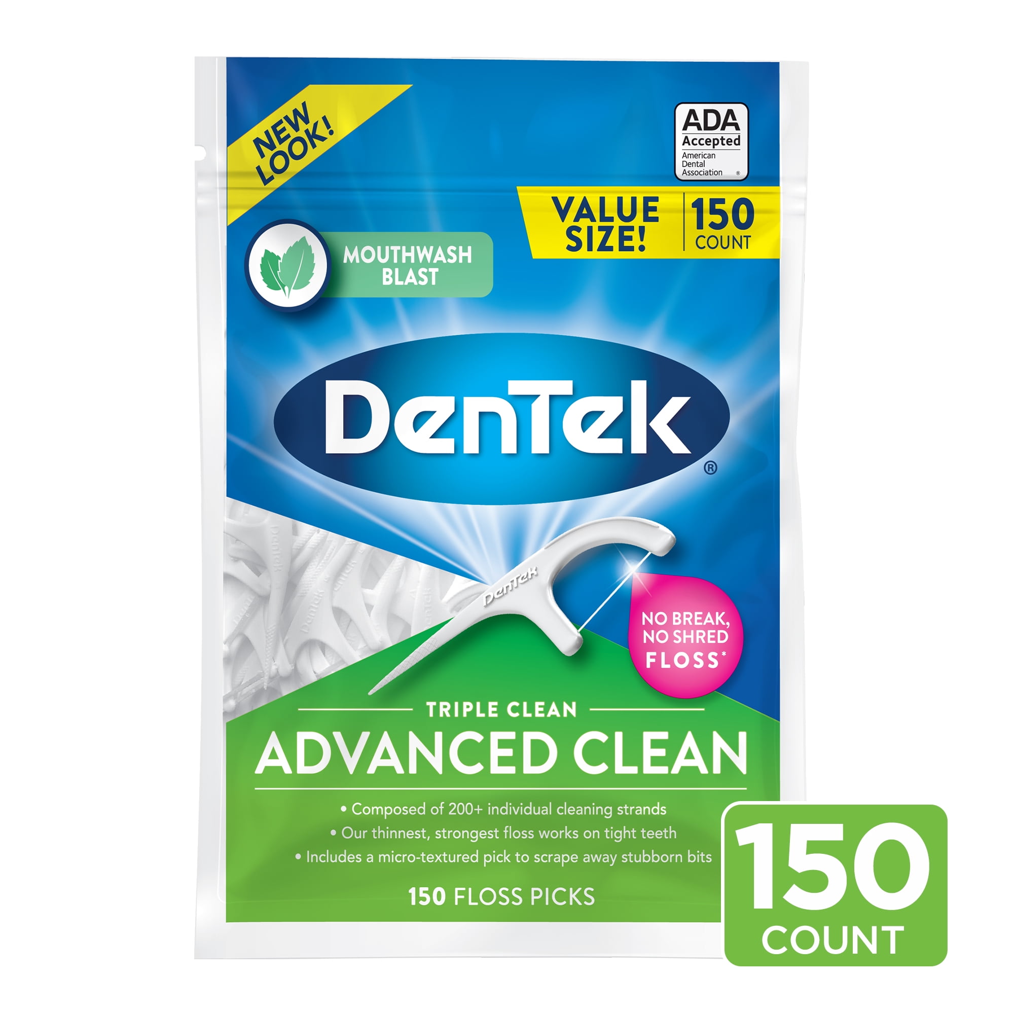 DenTek Triple Clean Advanced Clean Floss Picks, No Break & No Shred