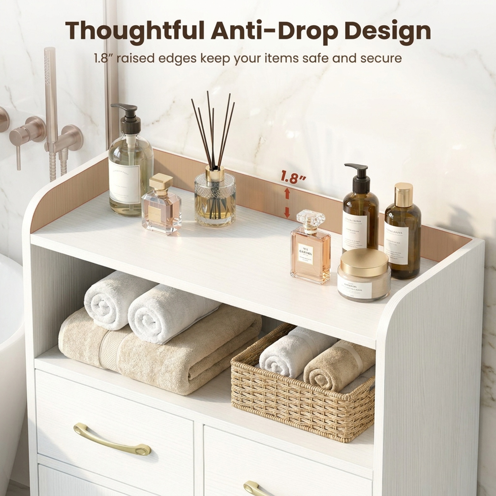 Vebreda Freestanding Bathroom Storage Cabinet, Bathroom Storage Cabinet Freestanding Floor Cabinet with 2 Drawers, Complement Various Rooms