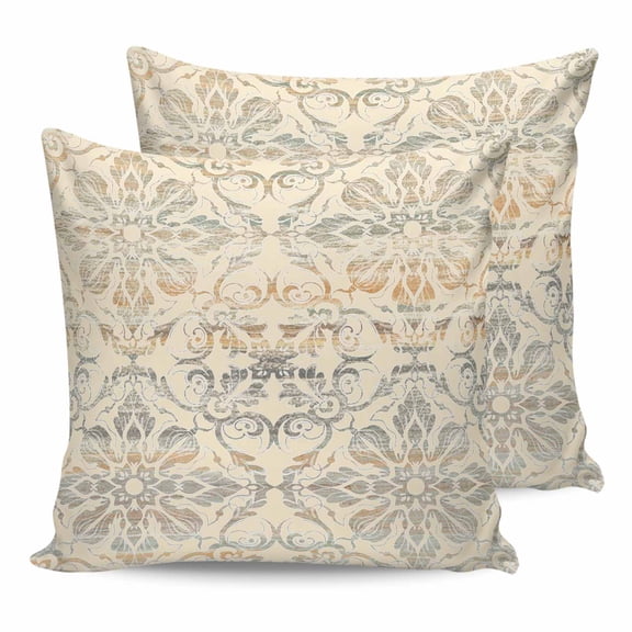 14x14 Pillow Covers Set of 2, Bohemian Floral, Throw Pillow Covers Decorative Couch Cushion Case, Vintage Gradient European Line Microfiber Square Pillowcases for Bedroom Car Living Room