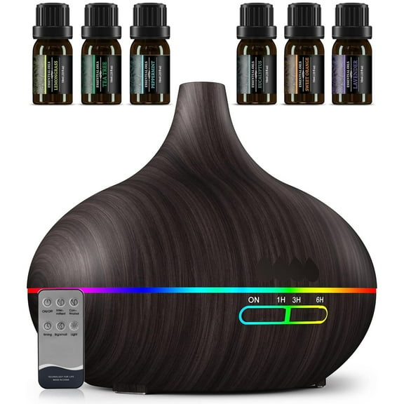 BRJSQJP 550ml Aromatherapy Diffuser with Colorful LED Night Light Free Essential Oil 6 pcs  for Home