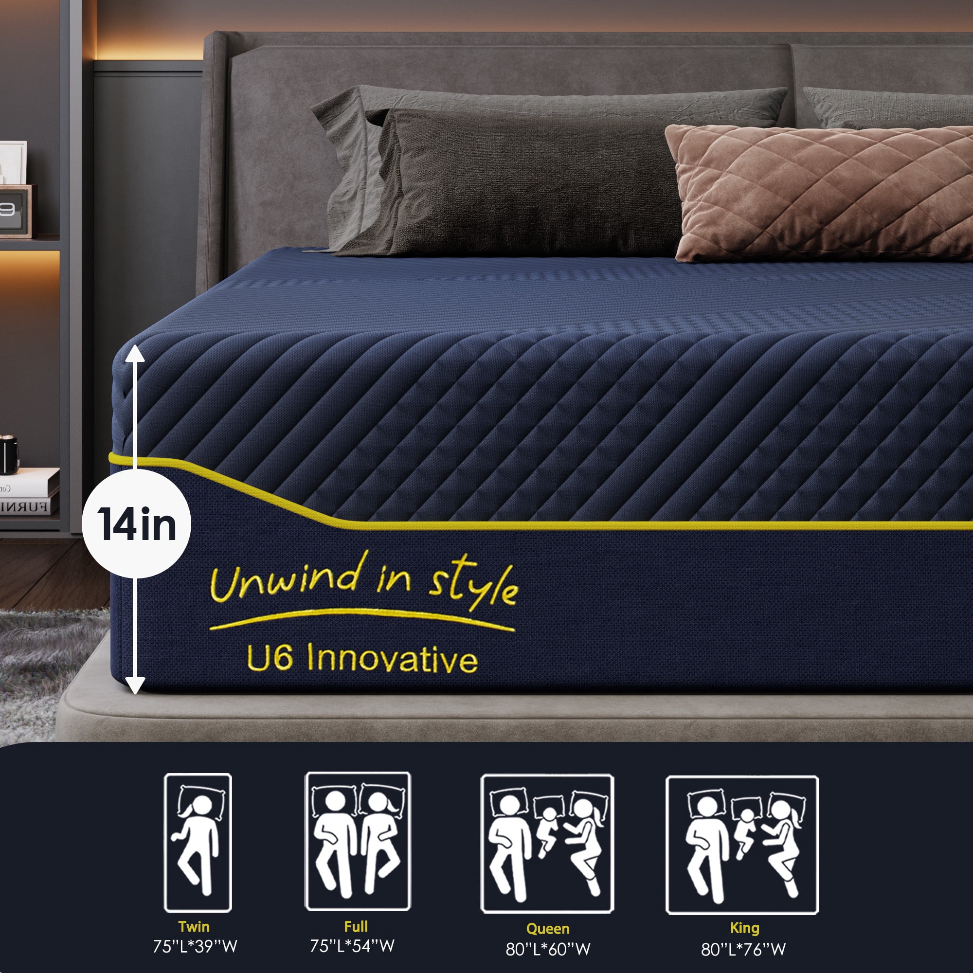 King Mattress, Holaki 14" King Gel Memory Foam with Bamboo Charcoal Silicone Mattress in a Box, Medium Firm, CertiPUR-US