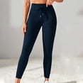 thumbnail image 2 of Drawstring Waist Yoga Pants with Side Pockets High Waisted Tummy Control Workout Leggings Gym Tights for Women Fitness Gifts for Women | CSEONE,Navy XL, 2 of 9