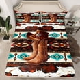 thumbnail image 2 of Castle Fairy Western Tribal Aztec Full Size Sheets,Brown Boots Hat Bed Sheets, 2 of 7