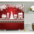 thumbnail image 1 of Christmas Decorations Shower Curtain Set, Winter Holidays Themed Gingerbread Houses Xmas Tree Lights and Snowflakes Image, Bathroom Accessories,  Red White, by Ambesonne, 1 of 1