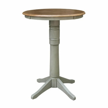 30" Round Solid Wood Bar Height Pedestal Dining Table in Distressed Hickory/Stone by International Concepts