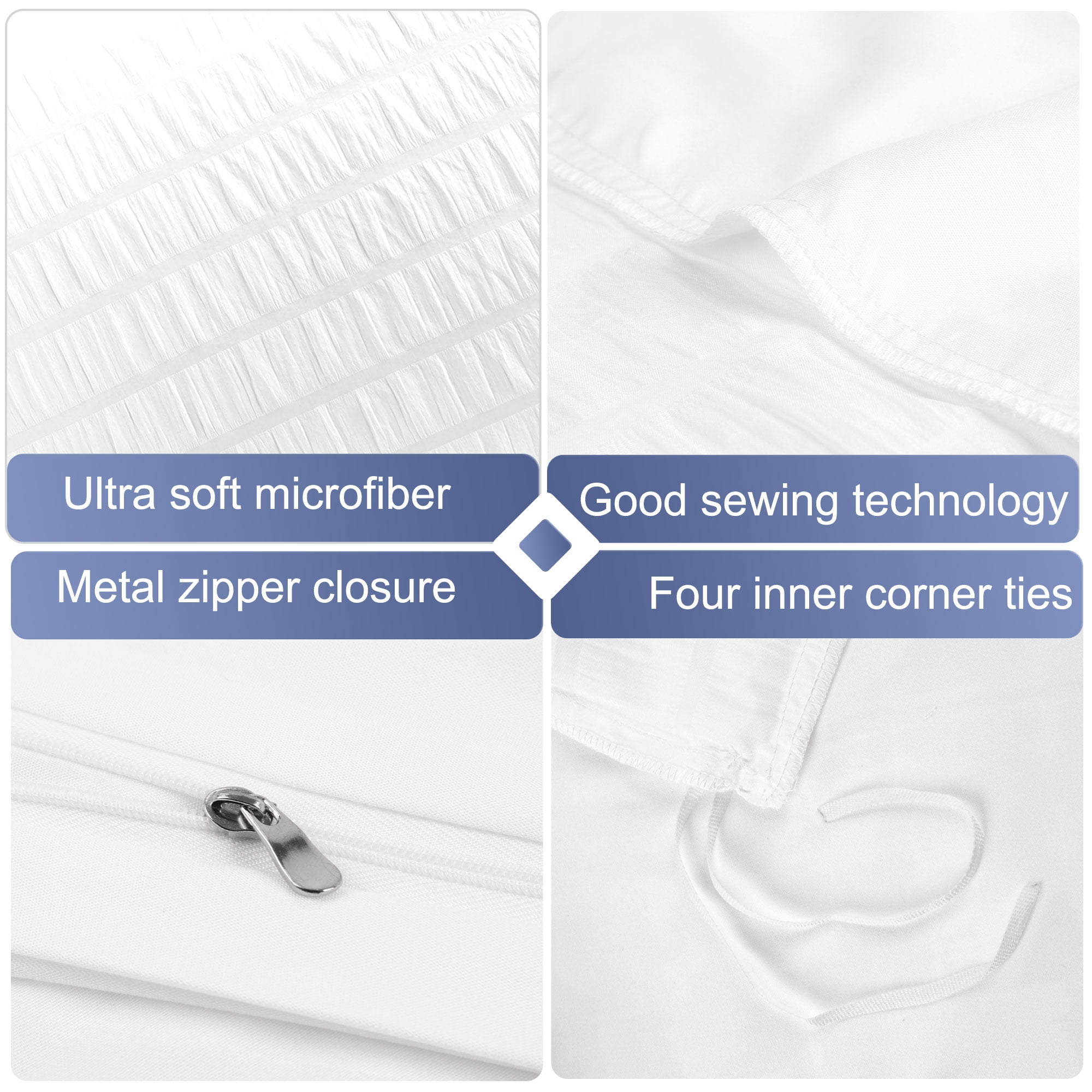 PiccoCasa Soft Microfiber 3 Pieces King Seersucker Adult Duvet Cover Set White