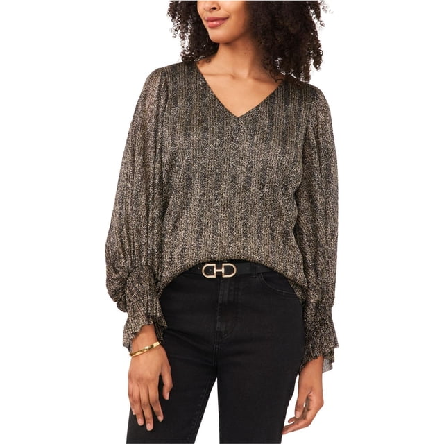 Vince Camuto Womens Smocked Cuff Knit Blouse, black, M