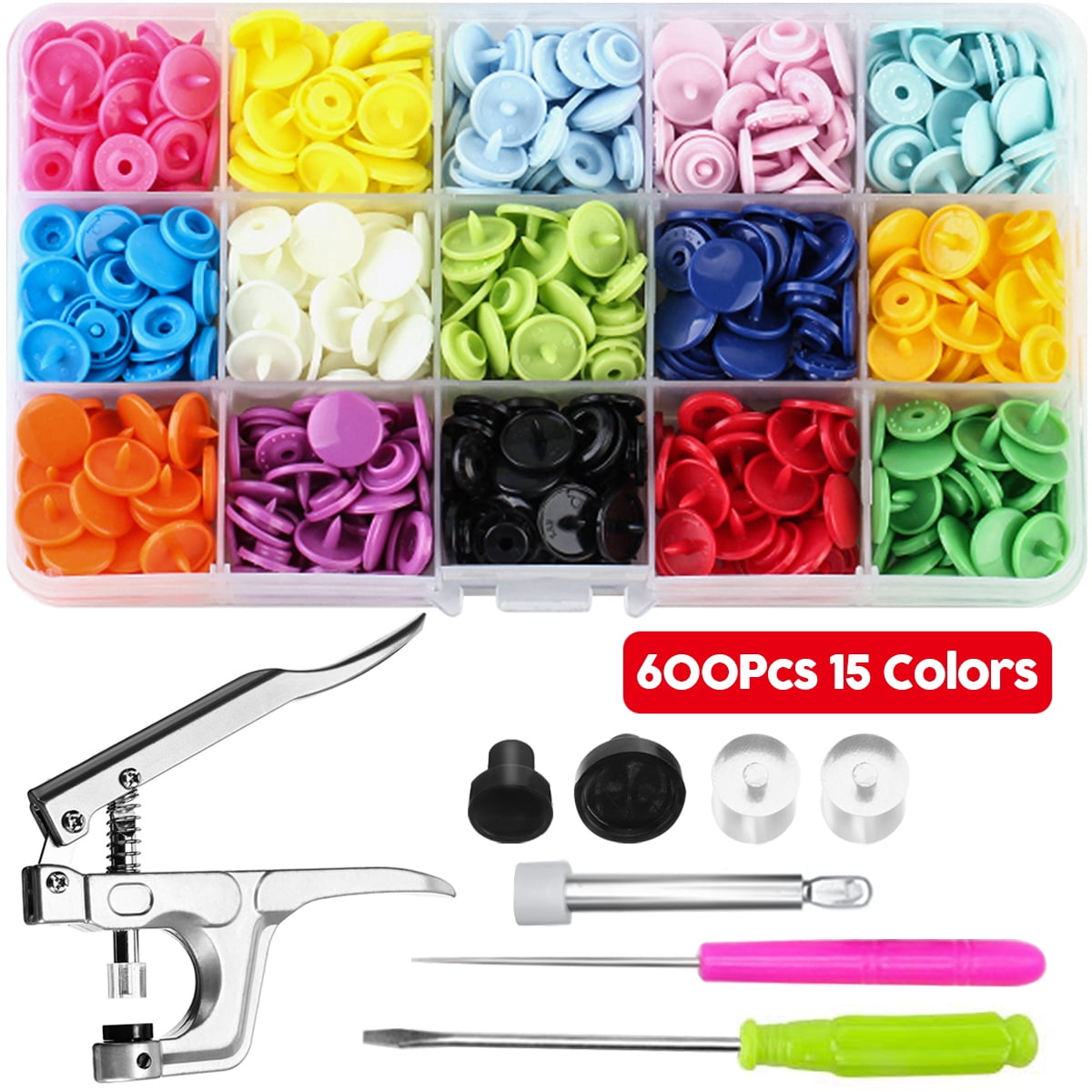 600Pcs Plastic Snap Buttons NoSew Snap Fasteners T5 Snaps with Snaps Pliers Kit for Clothing
