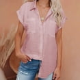 thumbnail image 2 of Camisa casual con botones para mujer, blusa de solapa con cuello en V de manga corta de verano, Top de moda de estilo básico, 2 of 5