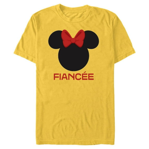 Disney Minnie Mouse Red Bow Icon Fiancée Engagement Family- Short Sleeve Blended T-Shirt for Adults - Customized-Yellow