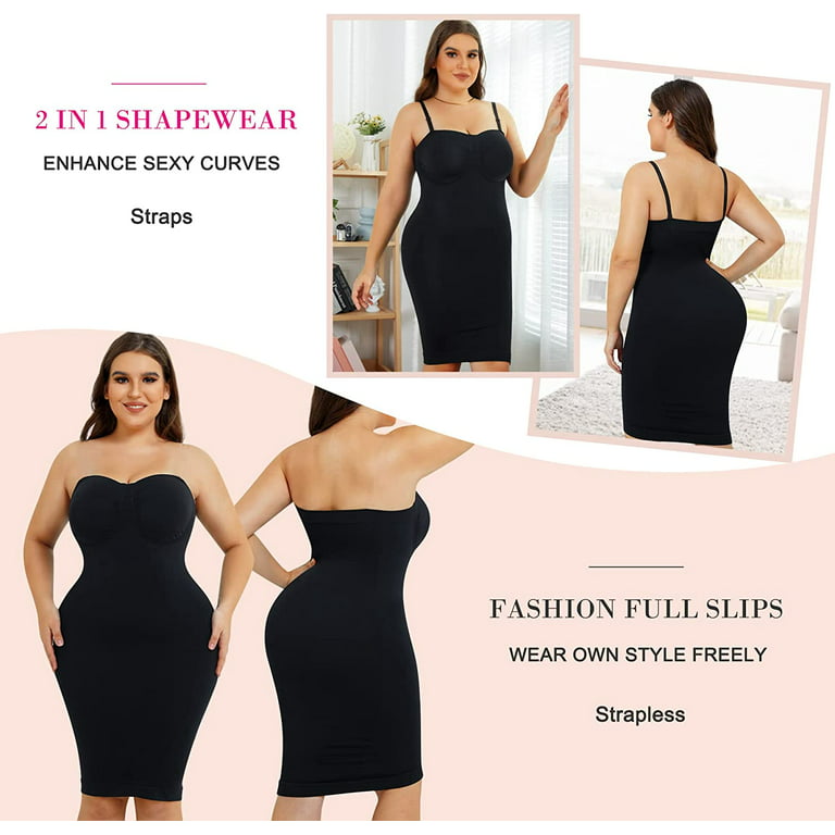 Junlan Shapewear Slip For Women Under Dresses Strapless Body Shaper Tummy  Control Slips Seamless Underskirts(Black 3X-Large-4X-Large) 