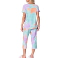 thumbnail image 3 of Conjunto de pijama para mujer INSPIRE CHIC, tie dye, de manga corta, pantalones capri con bolsillos, color naranja, 3 of 6