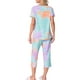 thumbnail image 3 of Conjunto de pijama para mujer INSPIRE CHIC, tie dye, de manga corta, pantalones capri con bolsillos, color naranja, 3 of 6