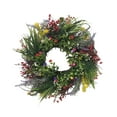 thumbnail image 1 of Corona de flores silvestres de Texas para puerta de entrada | Decoración floral de primavera y verano de 50 cm con ranúnculos y flores moradas | Base de parra artesanal | Cesta colgante para, 1 of 9