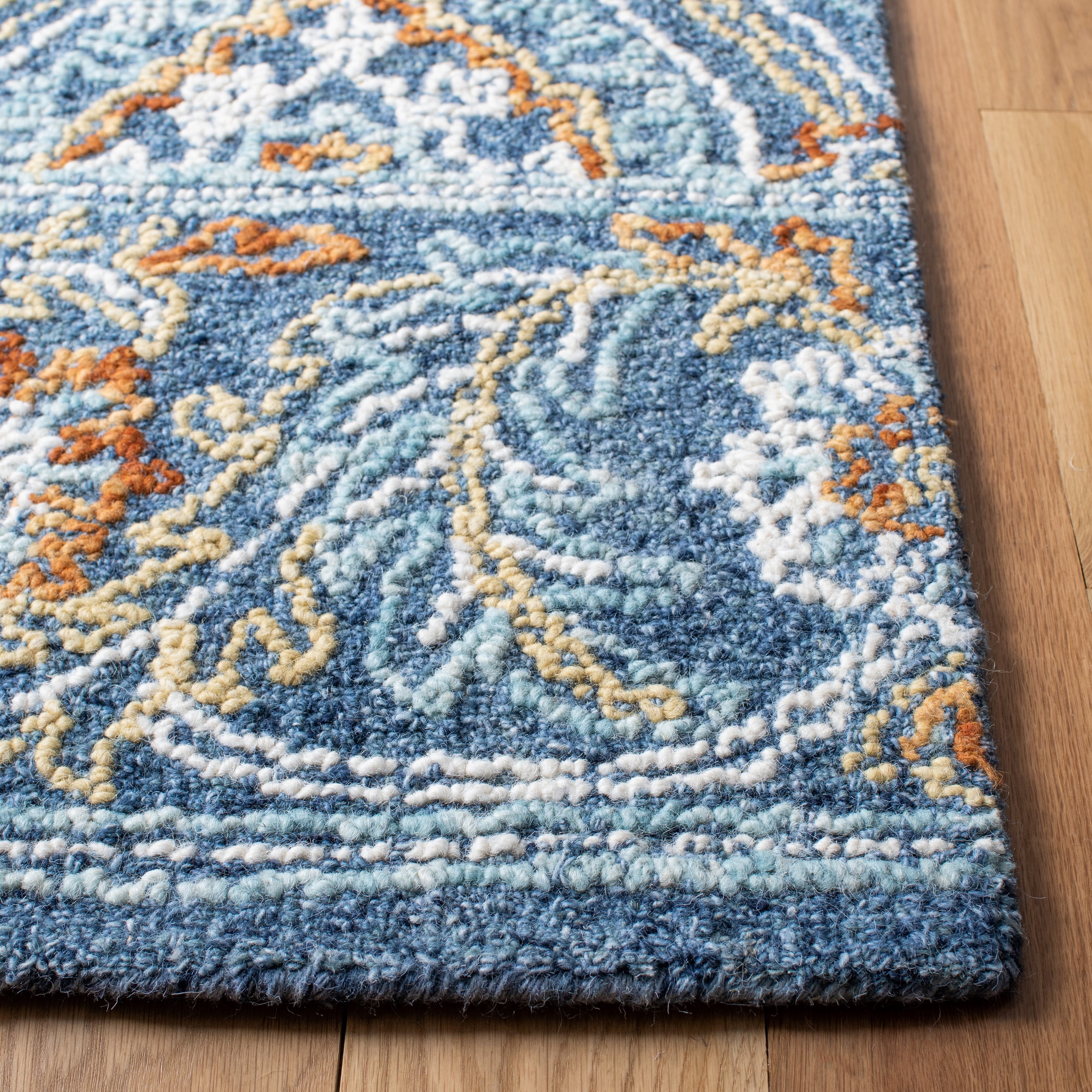 SAFAVIEH Blossom Dima Damask Area Rug, Navy/Yellow, 5' x 8'