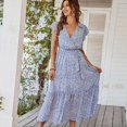 thumbnail image 2 of Robe d'Été Longue à Motif Floral : Robe Bohème Élégante à Col en V, Robe de Plage Décontractée pour Femme, 2 of 10