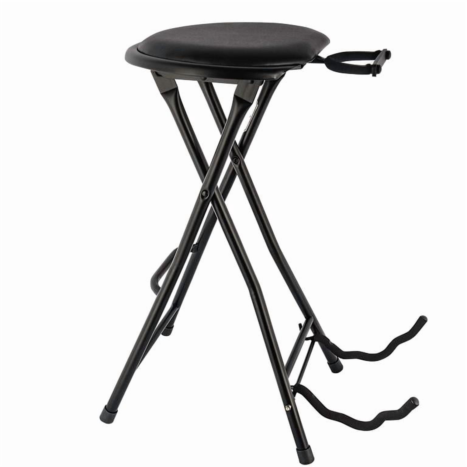 Dapmiu No Backrest Guitar Stool, Foldable with Built-in Stand, Retractable Hook, Faux Leather Padded Seat & Foot Rest, Heavy-Duty for Musicians