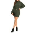 thumbnail image 6 of Women Turtleneck Sweater Dress Autumn Winter Casual Loose Long Puff Sleeve Rib Knit Pullover Dress OD Green XS, 6 of 7
