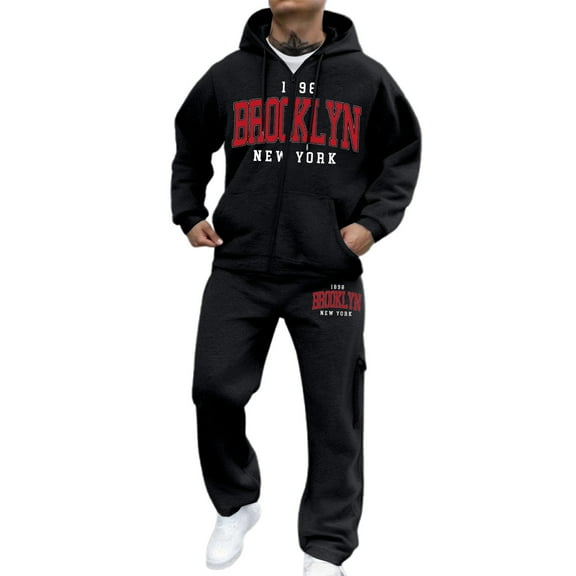Mens Sweatsuits Outfits 2 Piece City Letter Print Zip Up Hoodie and Sweatpants Tracksuits Casual Jogging Sweat Suits Set