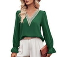 thumbnail image 2 of Besolor Tunic Tops for Women V Neck Lace Trim Ruffle Long Sleeve Fall Spring Shirt Casual Loose Ladies Blouse Tee, 2 of 9